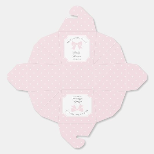 水玉模様エレガントベビーピンクボウガールベビーシャワー フェイバーボックス (見開き)