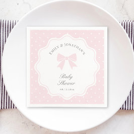 水玉模様エレガントベビーピンクボウベビーガールシャワー スタンダードカクテルナプキン