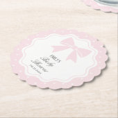 水玉模様エレガントベビーピンクボウベビーガールシャワー ペーパーコースター (アングル)