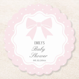 水玉模様エレガントベビーピンクボウベビーガールシャワー ペーパーコースター