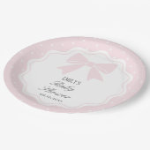 水玉模様エレガントベビーピンクボウベビーガールシャワー ペーパープレート (アングル)