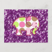 水玉模様エレファントスパークリーパープルガーリーギフト ポストカード (正面)