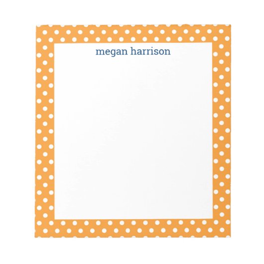 水玉模様オレンジパーソナライズされたメモ帳 ノートパッド (正面)