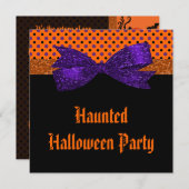 水玉模様オレンジパープルブラックハロウィーン 招待状 (正面/裏面)