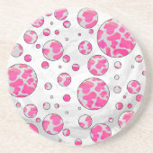 水玉模様カウピンクとホワイト コースター (正面)