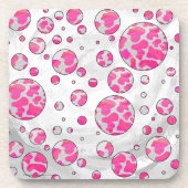 水玉模様カウピンクとホワイト コースター (正面)