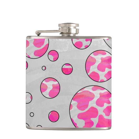 水玉模様カウピンクとホワイト フラスク (正面)