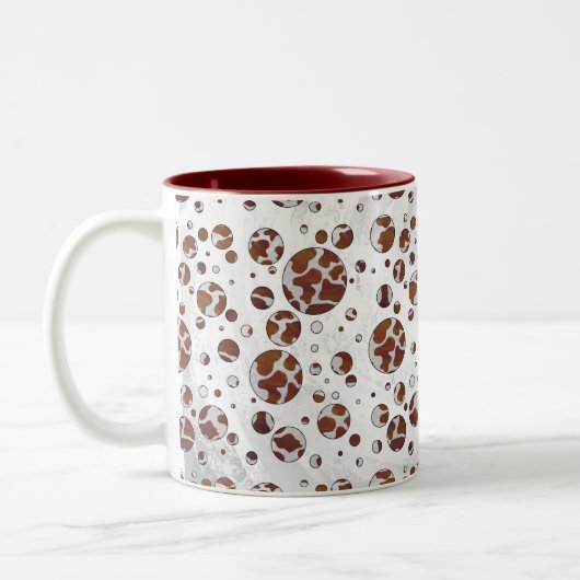 水玉模様カウブラウンおよびホワイトプリント ツートーンマグカップ (左)