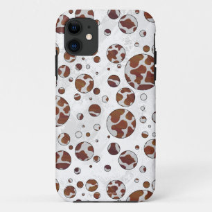 水玉模様カウブラウンおよびホワイトプリント iPhone 11 ケース