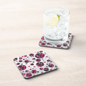 水玉模様カウホットピンクとブラックプリント コースター (右側)