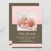 水玉模様カスタム写真ベビーのお知らせ 案内状 (正面/裏面)