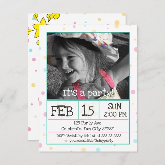 水玉模様カスタム写真 招待状 (正面/裏面)