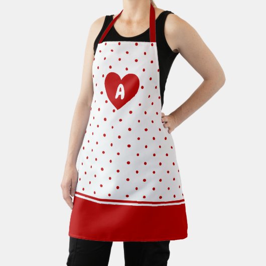 水玉模様カスタム赤白背景モノグラム エプロン (インサイチュ)