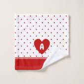 水玉模様カスタム赤白背景モノグラム バスタオルセット (ウォッシュタオル)