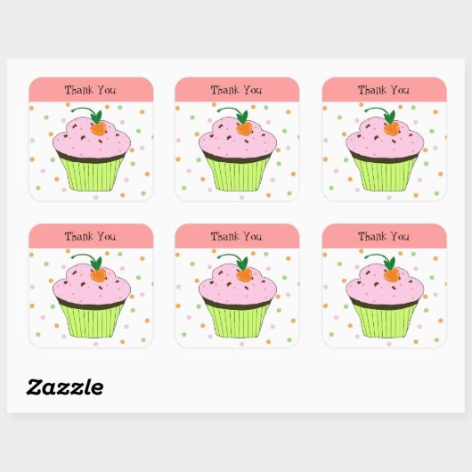 水玉模様カップケーキサンキュー スクエアシール (シート)