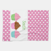 水玉模様カップケーキパーソナライズされたキッチンタオル キッチンタオル (横)