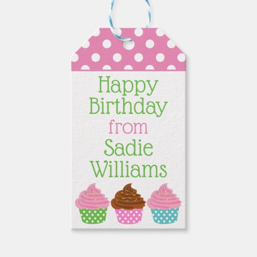 水玉模様カップケーキパーソナライズされたギフトラベル ギフトタグ (正面)