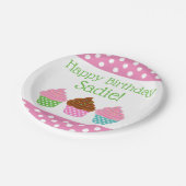 水玉模様カップケーキパーソナライズされたパーティープレート ペーパープレート (アングル)