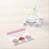 水玉模様カップケーキパーソナライズされた紙コースター スクエアペーパーコースター (インサイチュ)