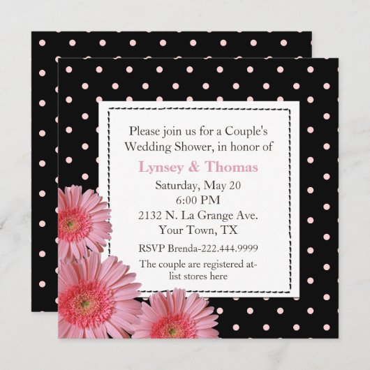 水玉模様カップルウェディングシャワー招待状 招待状 (正面/裏面)