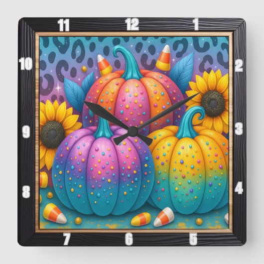 水玉模様カボチャ秋フェスティバル スクエア壁時計 (正面)