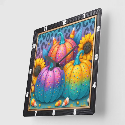 水玉模様カボチャ秋フェスティバル スクエア壁時計 (傾斜)