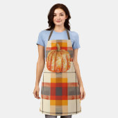 水玉模様カボチャon格子状秋エプロン エプロン (着用した状態)