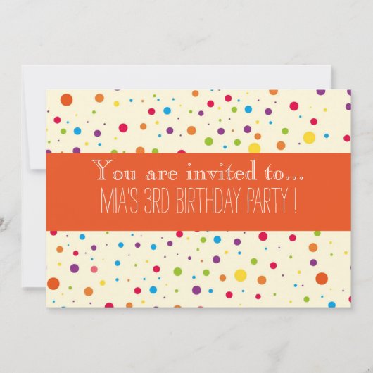 水玉模様カラフルキッドの誕生日パーティー 招待状 (正面)