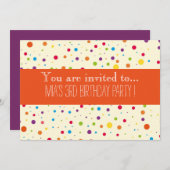 水玉模様カラフルキッドの誕生日パーティー 招待状 (正面/裏面)