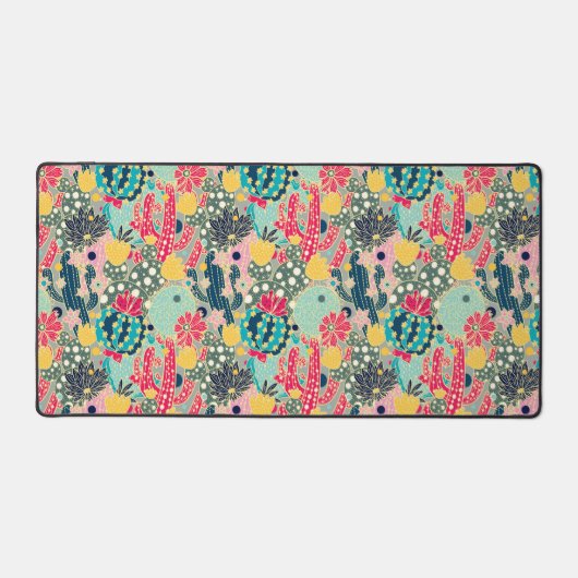 水玉模様カラフルサボテン模様 デスクマット (正面)