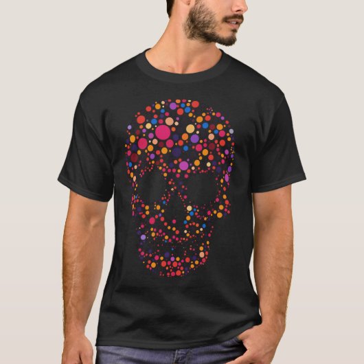 水玉模様カラフルスカルハロウィーンメンズボーイズ Tシャツ (正面)