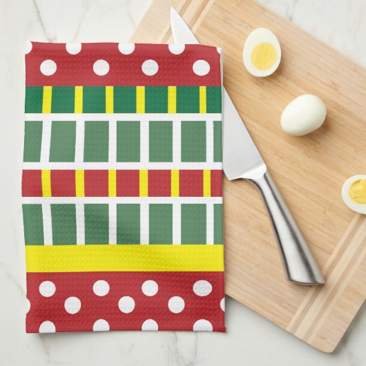 水玉模様カラフルストライプ水玉模様 キッチンタオル (四つ折り)