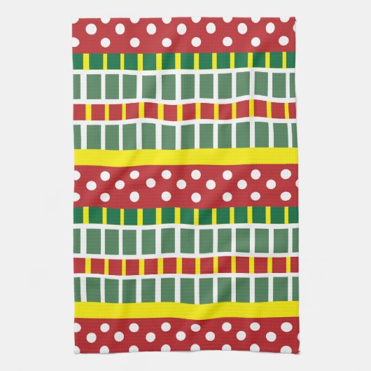 水玉模様カラフルストライプ水玉模様 キッチンタオル (縦)