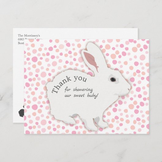 水玉模様カラフルバニー赤ちゃんシャワーありがとう ポストカード (正面/裏面)