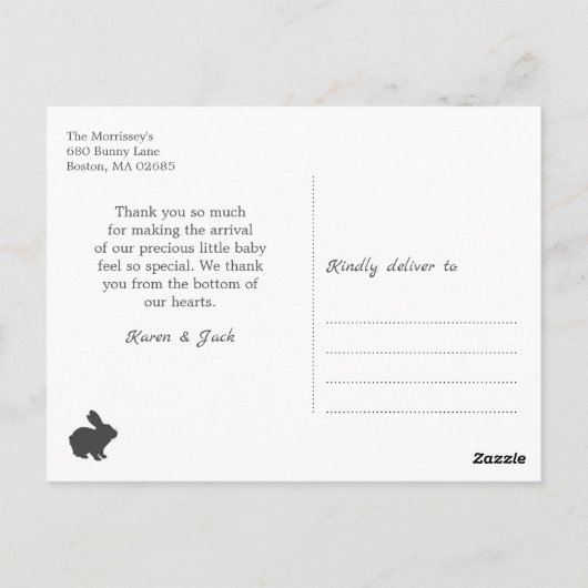 水玉模様カラフルバニー赤ちゃんシャワーありがとう ポストカード (裏面)