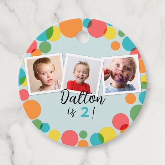 水玉模様カラフルボーイズ写真誕生日 フェイバータグ (正面)