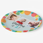 水玉模様カラフルボーイズ写真誕生日 ペーパープレート (アングル)