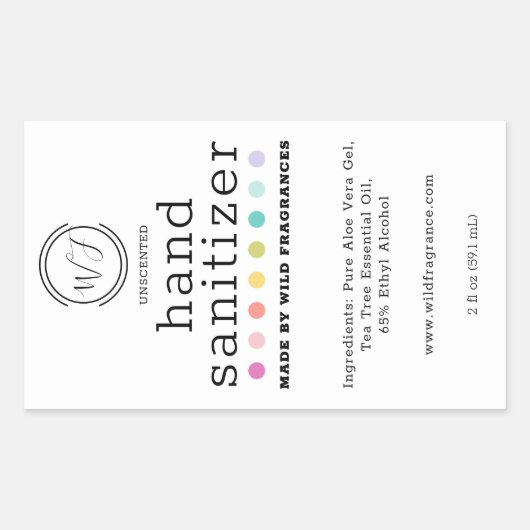 水玉模様カラフルラージハンドサニタイザソープ 長方形シール (正面)