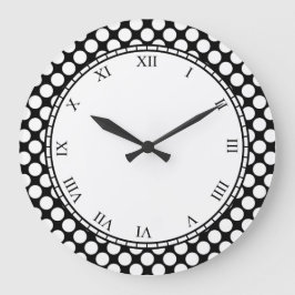 水玉模様カラフルローマ数字（任意の色の白） ラージ壁時計