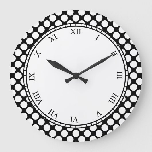 水玉模様カラフルローマ数字（任意の色の白） ラージ壁時計 (正面)