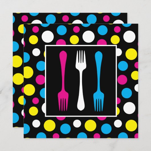 水玉模様カラフル誕生日ディナーパーティー 招待状 (正面/裏面)