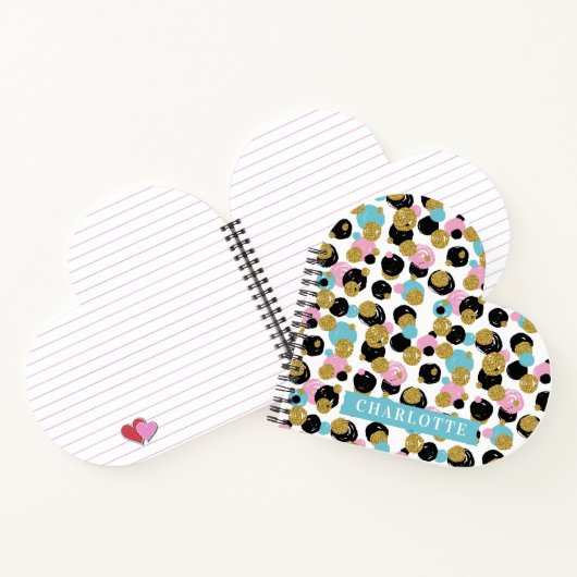 水玉模様カラフル金ゴールドグリッター名前をカスタムするガールズ ノートブック (内部)