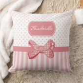 水玉模様ガーリーボウキュートなピンクストライプ色の名前 クッション (ブランケット)