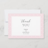 水玉模様クラシックベビーピンクボウガールベビーシャワー サンキューカード (裏面)