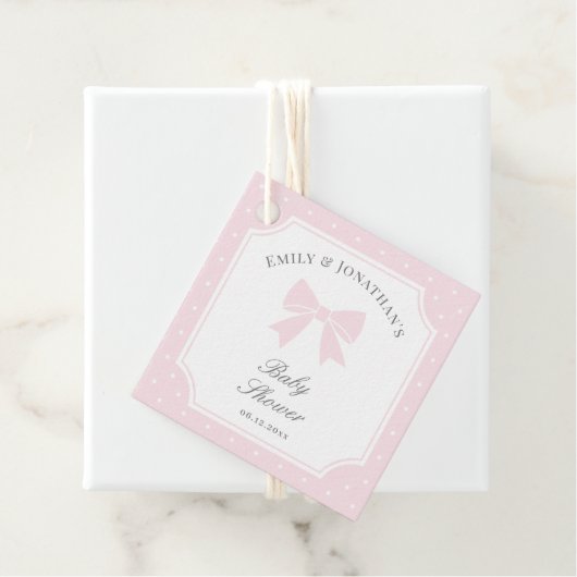 水玉模様クラシックベビーピンクボウガールベビーシャワー フェイバータグ (インサイチュ)