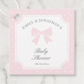 水玉模様クラシックベビーピンクボウガールベビーシャワー フェイバータグ (正面)