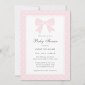水玉模様クラシックベビーピンクボウガールベビーシャワー 招待状 (正面)