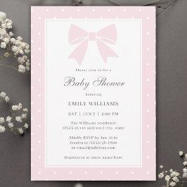 水玉模様クラシックベビーピンクボウガールベビーシャワー 招待状