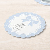 水玉模様クラシックベビーブルーボウボーイベビーシャワー ペーパーコースター (アングル)