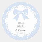 水玉模様クラシックベビーブルーボウボーイベビーシャワー ラウンドシール (正面)